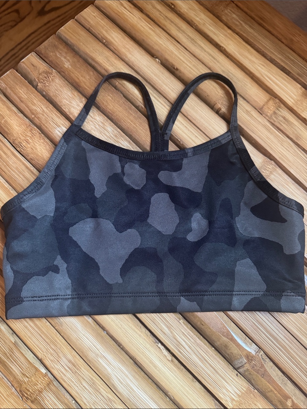 10/12 Zella Girl Black & Gray Camo Swim Top - Strappy Bralette Sports Bra